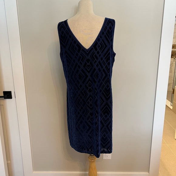 WHBM Midnight Blue Velvet “Burnout” Shift Dress Sz L - Picture 3 of 5
